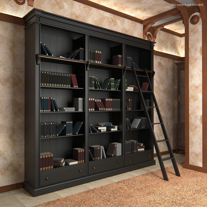 3D Black Open Library Bookcase with Books model