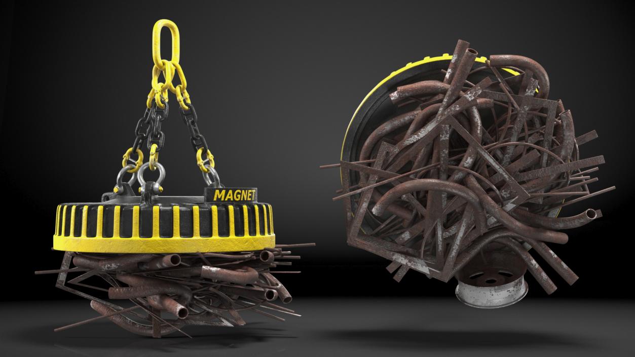 Lifting Industrial Electromagnet With Scrap Metal 3D model