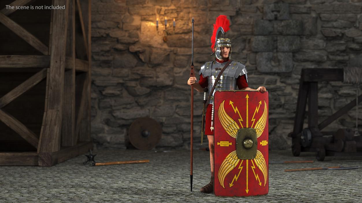 3D model Roman Legionnaire Standing with Scutum and Pilum Fur(1)