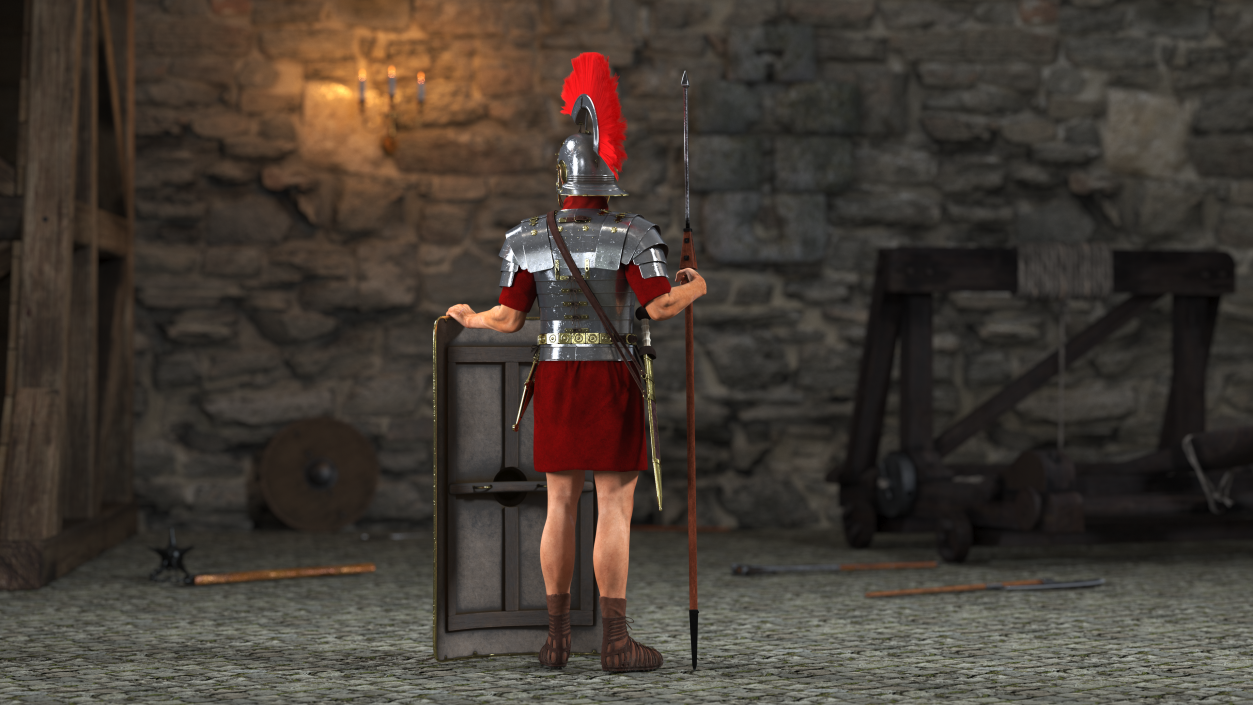 3D model Roman Legionnaire Standing with Scutum and Pilum Fur(1)