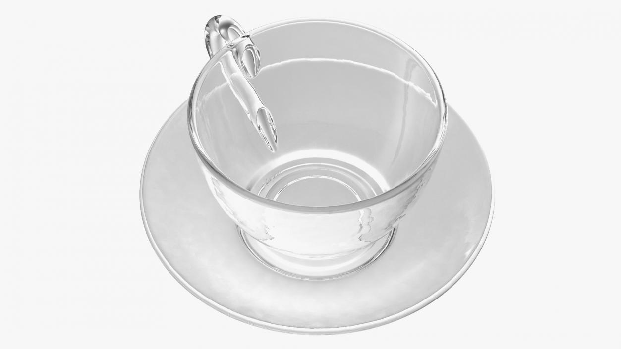 3D Clear Glass Tea Cup with Plate Empty