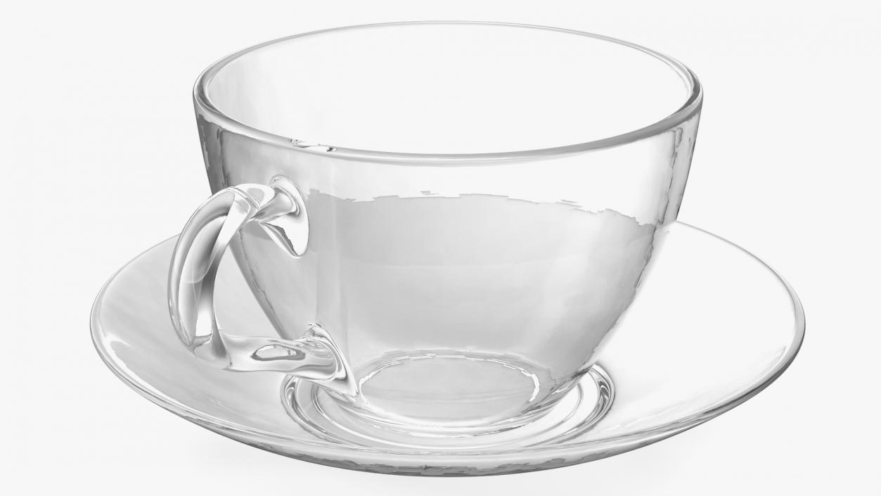 3D Clear Glass Tea Cup with Plate Empty