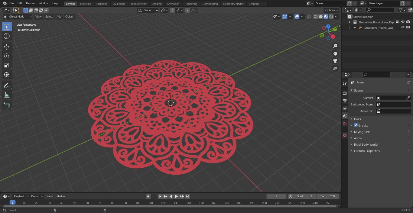 3D Decorative Round Lace Paper Doilie Red model