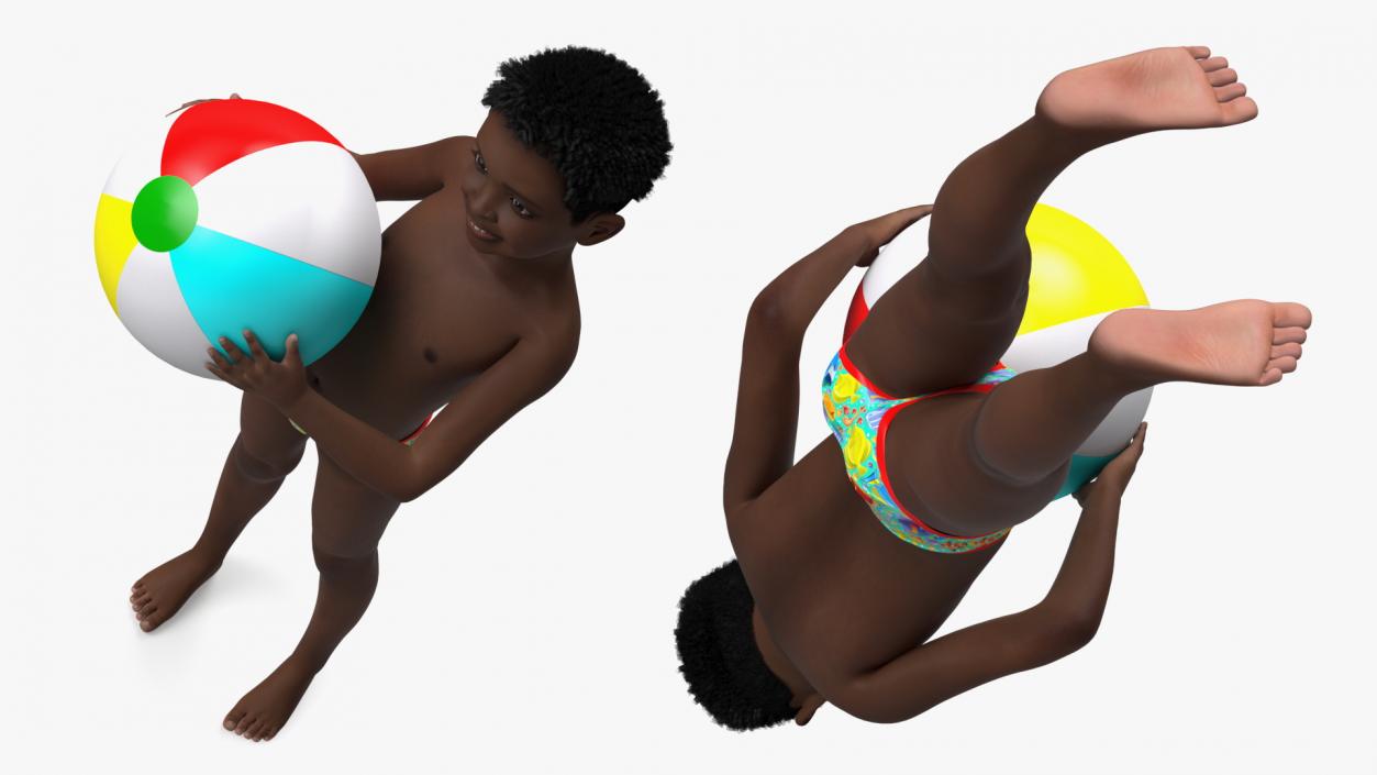 3D model Black Child Boy Holding Ball Beach Style