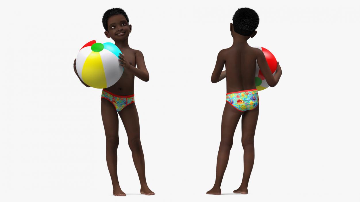 3D model Black Child Boy Holding Ball Beach Style