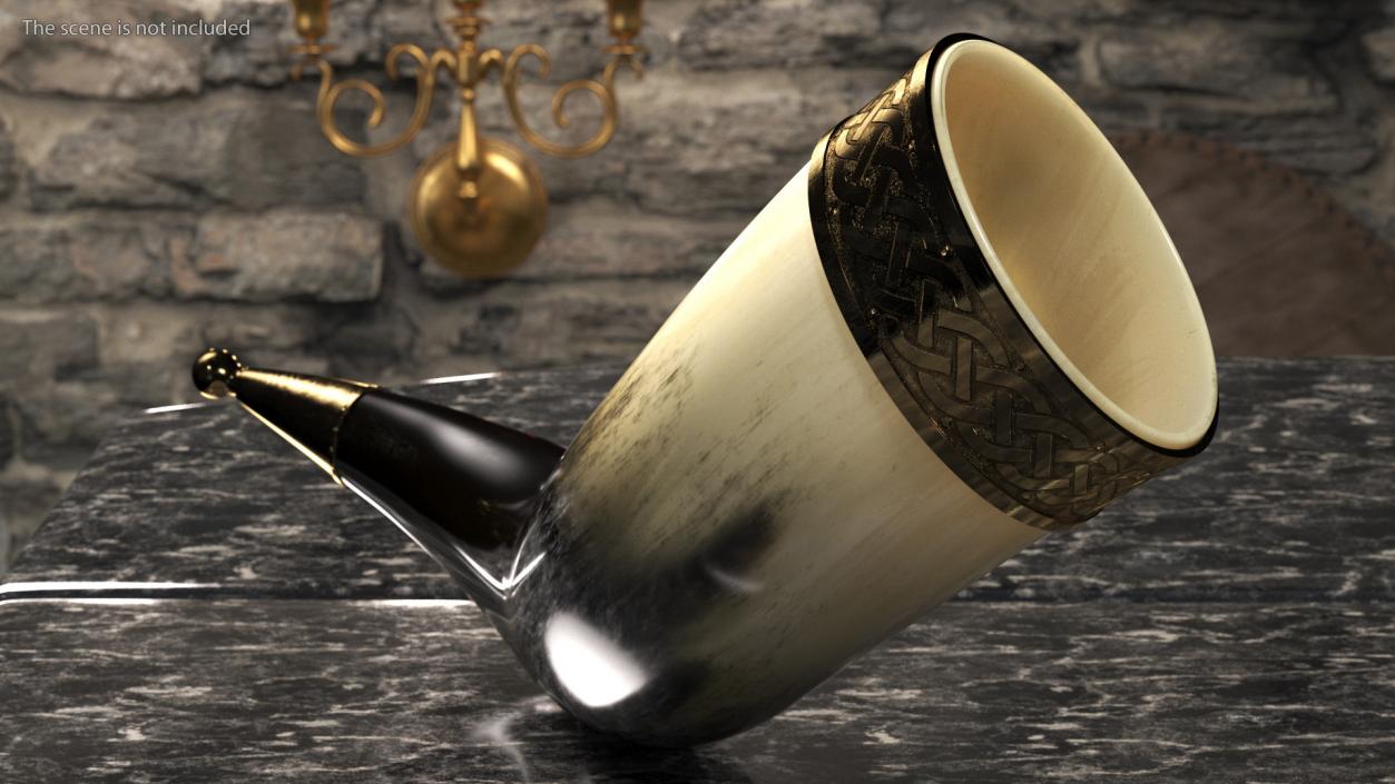 3D model Antique Light Drinking Horn in Gold Trim