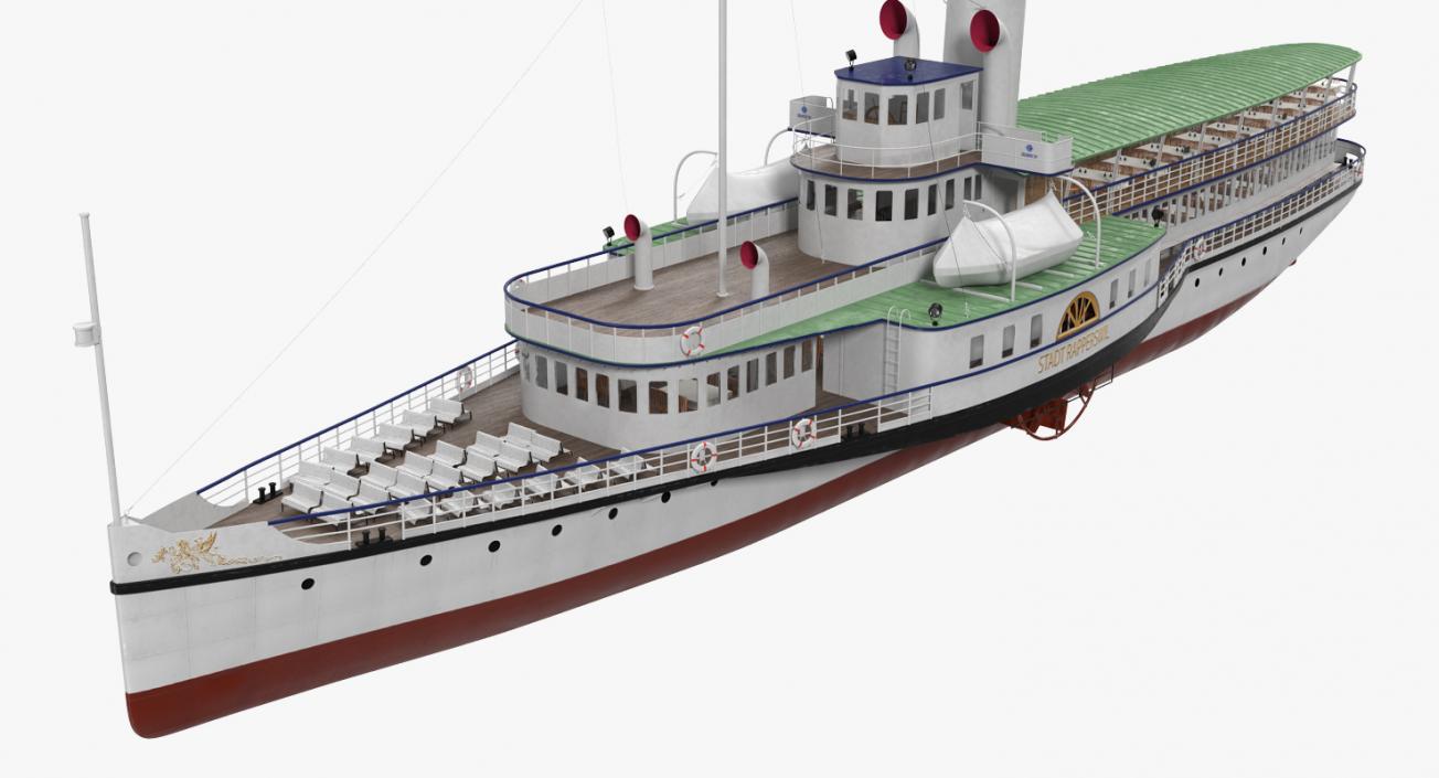 3D Steam Paddle Ship Stadt Rapperswil Rigged