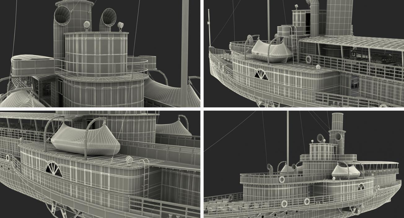 3D Steam Paddle Ship Stadt Rapperswil Rigged
