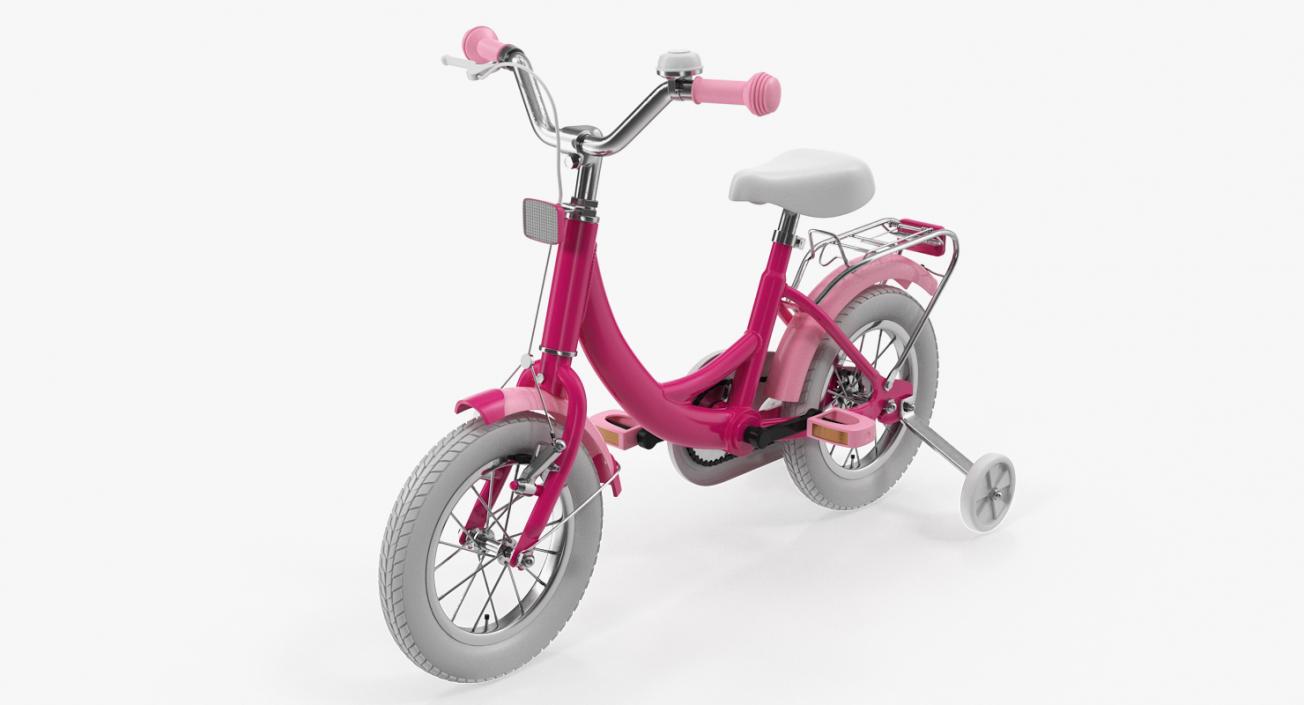 3D Girls Kids Bike with Training Wheels Rigged model