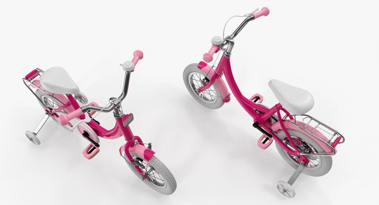 3D Girls Kids Bike with Training Wheels Rigged model