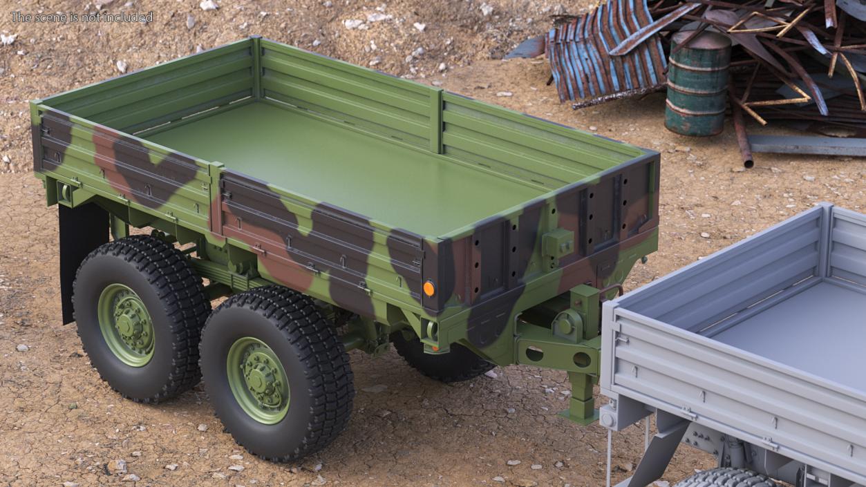 Military Drop Side Cargo Trailer M1095 Camouflage 3D model