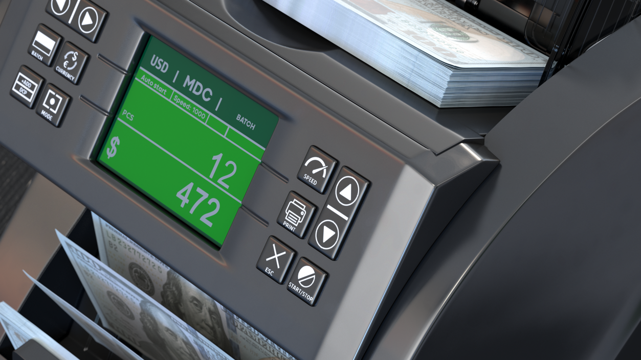 Currency Counter with Dollar Bills 3D model