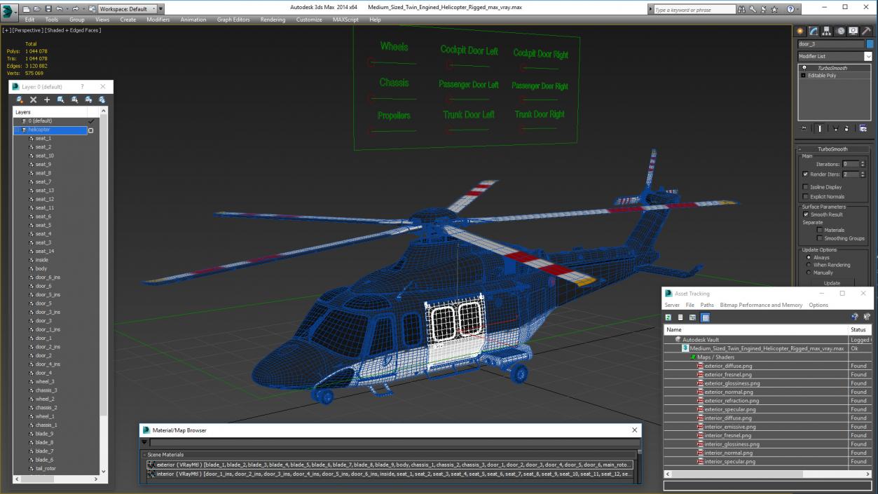 3D Medium Sized Twin Engined Helicopter Rigged model