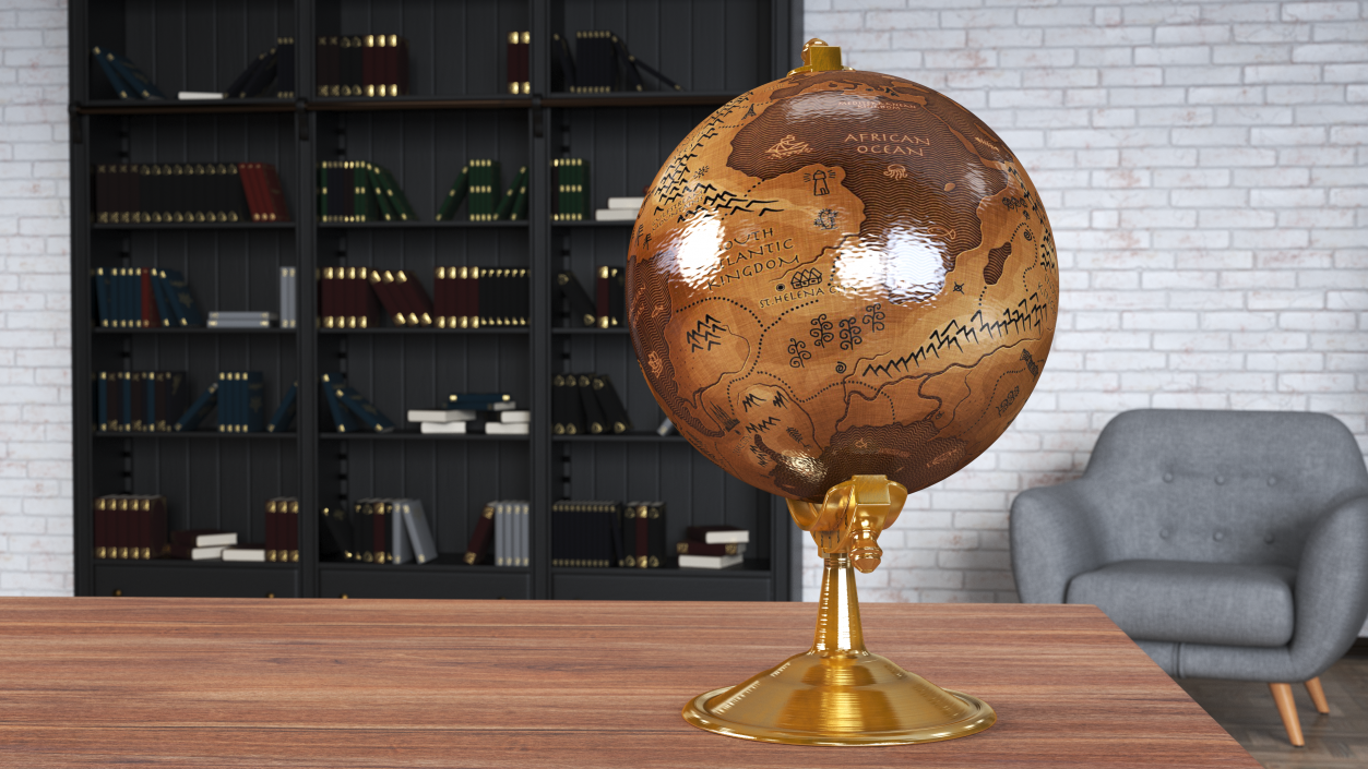 Antique Globe On Bronze Stand 3D model