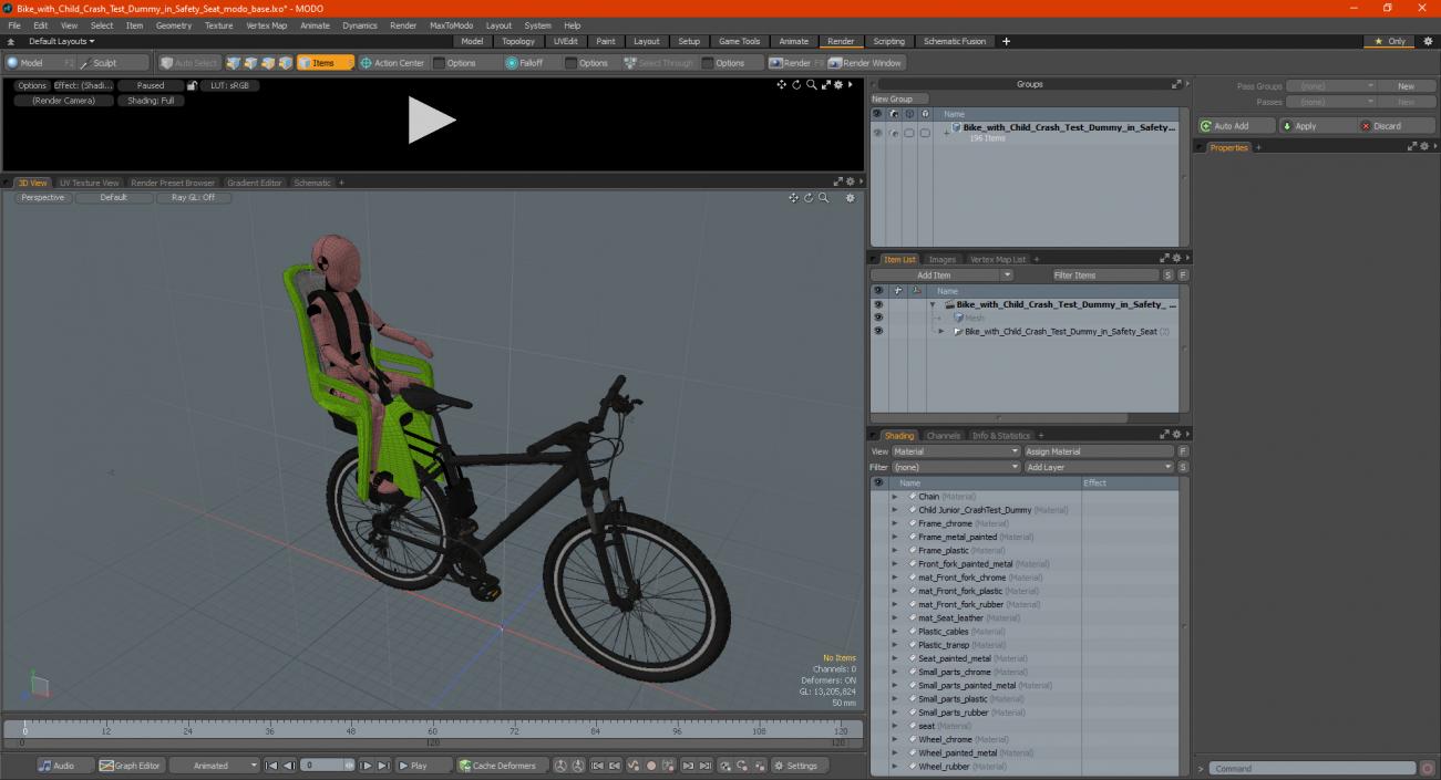 Bike with Child Crash Test Dummy in Safety Seat 3D