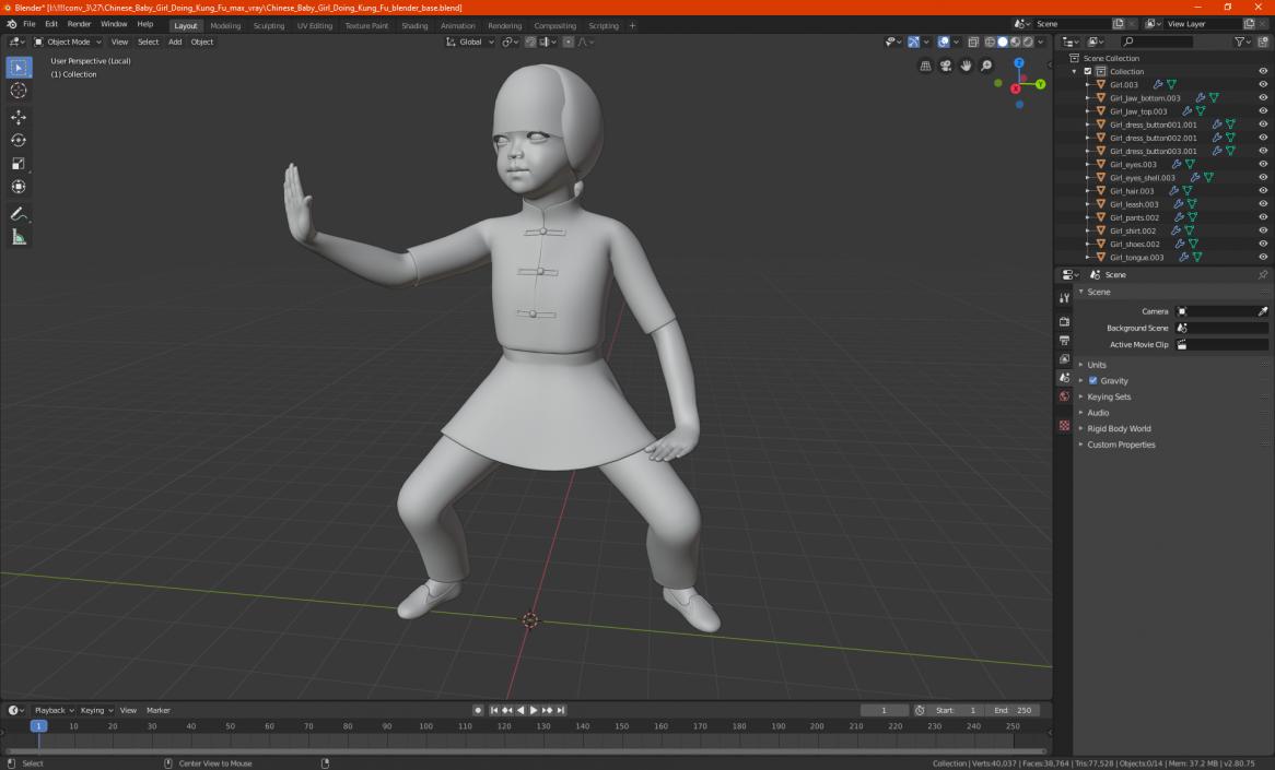 3D Chinese Baby Girl Doing Kung Fu