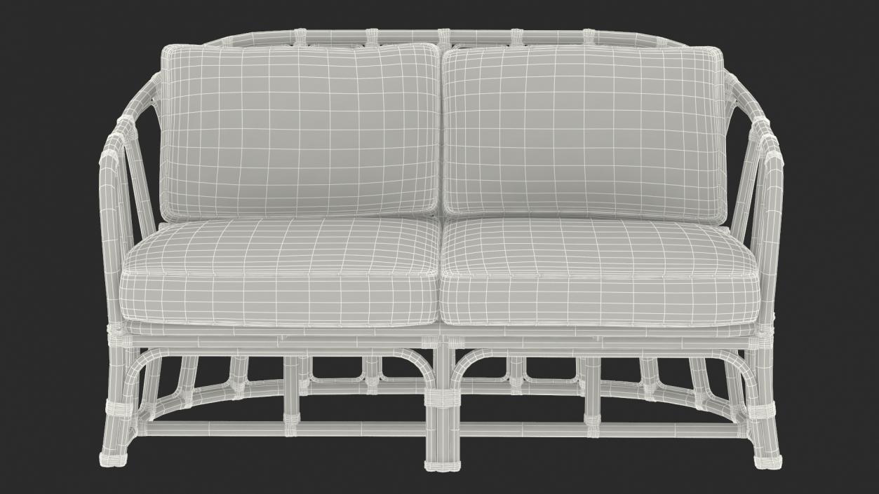 3D Vintage Rattan Sofa with Cushions model