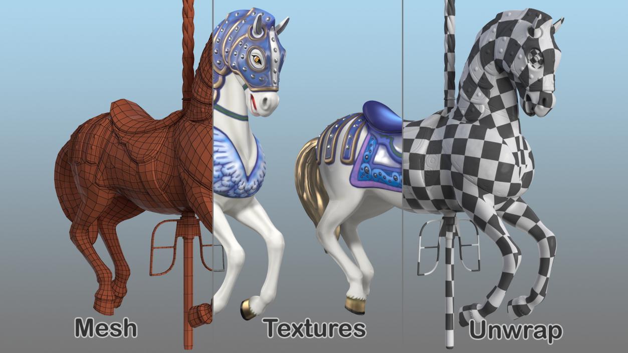 Carousel Horse Blue 3D model