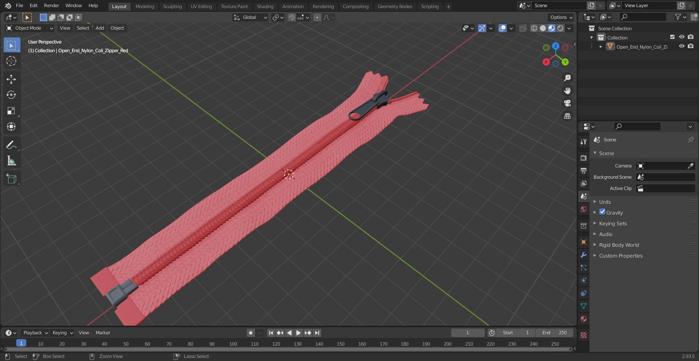 3D model Open End Nylon Coil Zipper Red