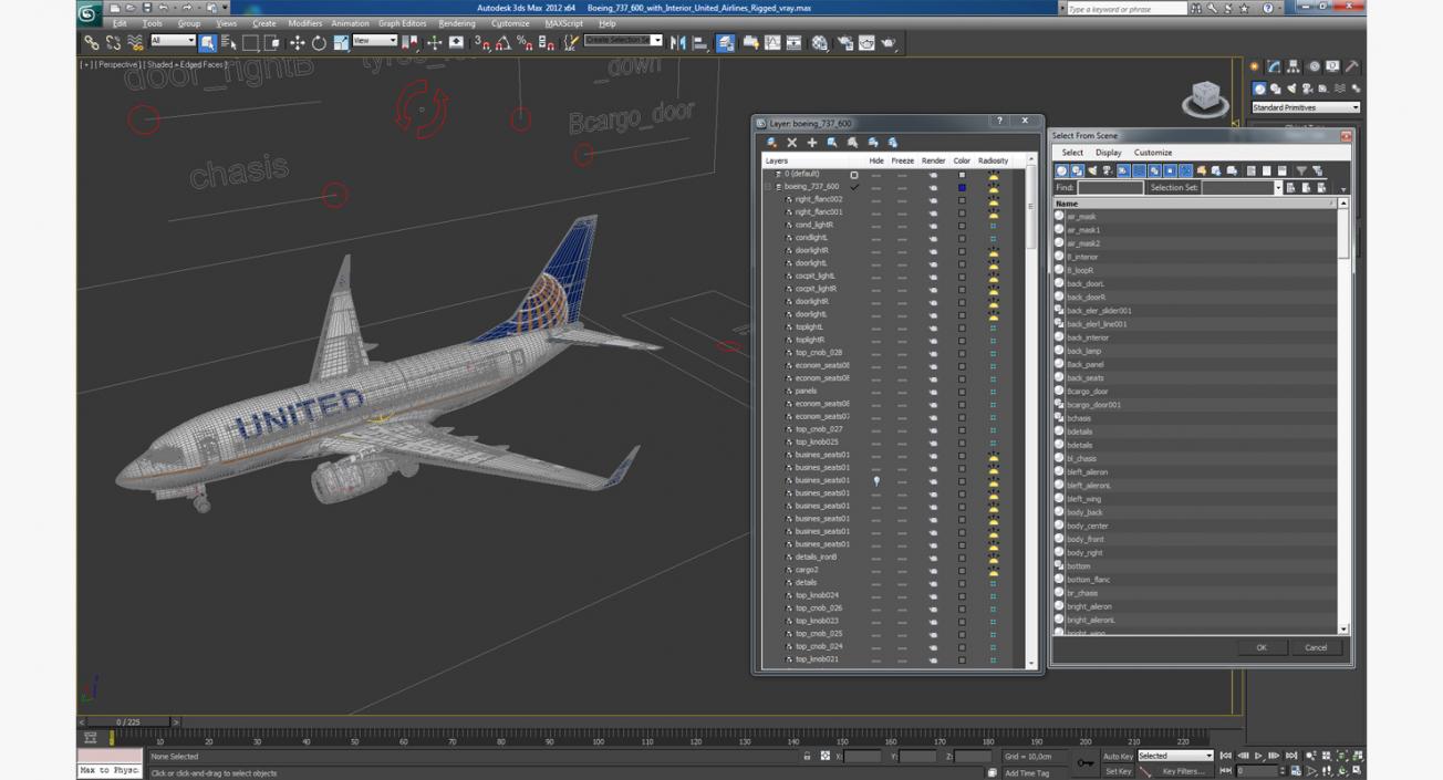 3D Boeing 737-600 with Interior United Airlines Rigged