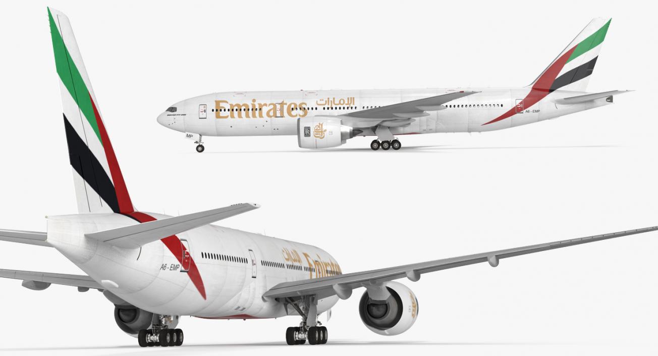 Boeing 777-200 Emirates Airlines Rigged 3D model