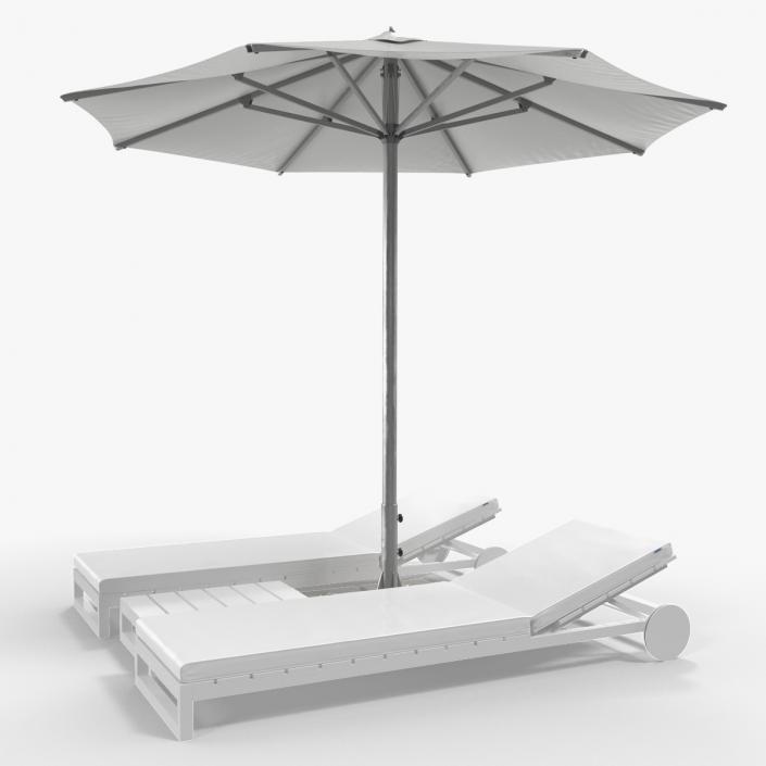 3D Sun Loungers with Umbrella 2 model