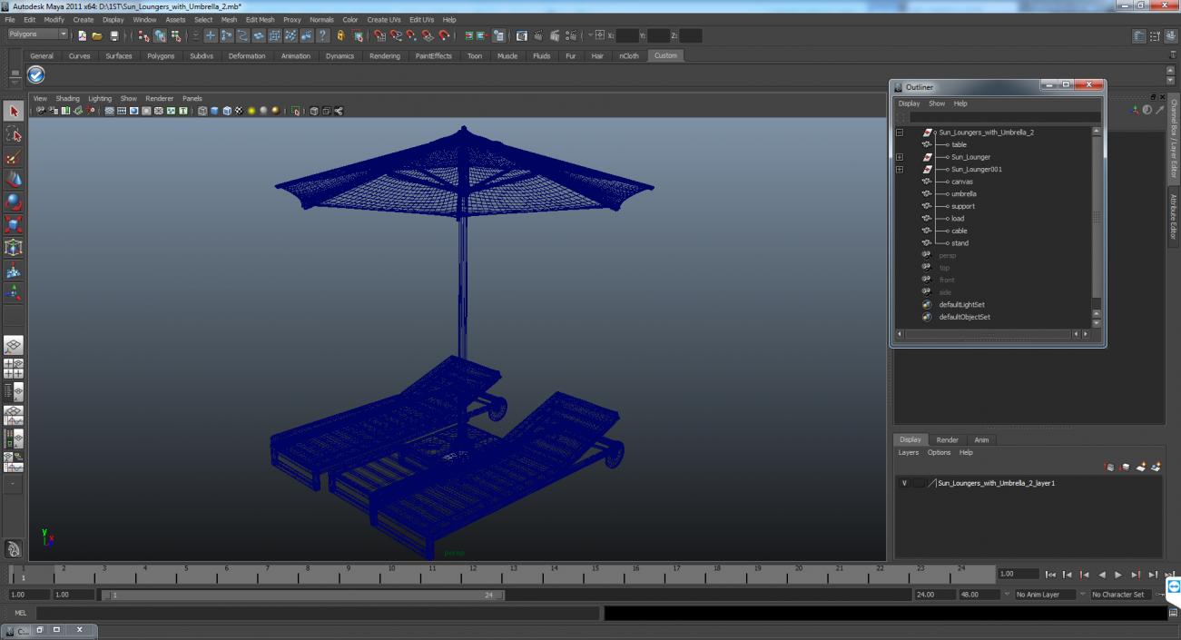 3D Sun Loungers with Umbrella 2 model
