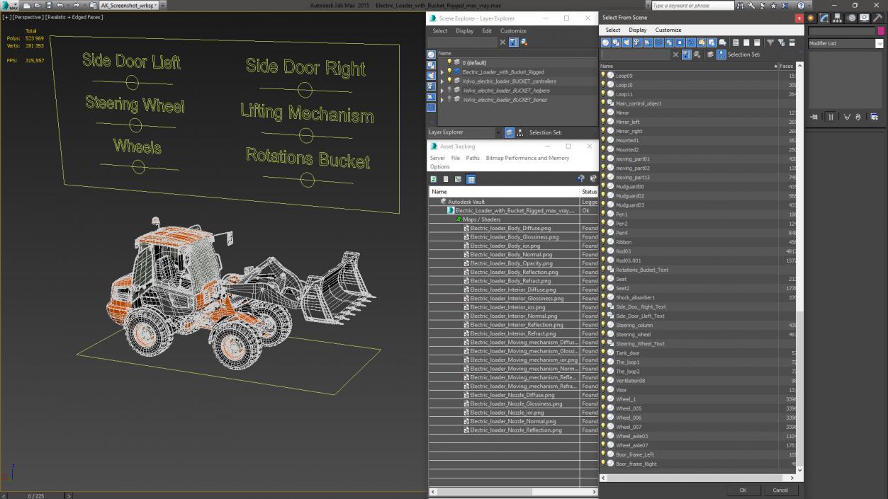 Electric Loader with Bucket Rigged 3D model