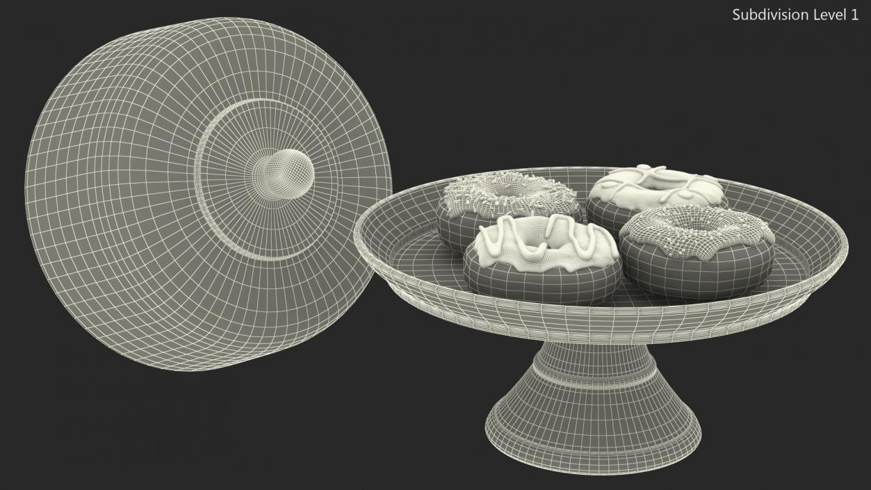 Cake Stand Wooden with Donuts 3D model