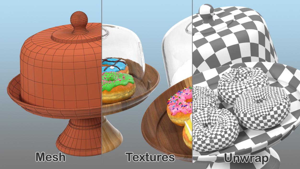 Cake Stand Wooden with Donuts 3D model