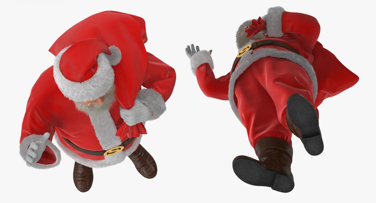 Santa Claus Holding Gift Bag with Fur 3D