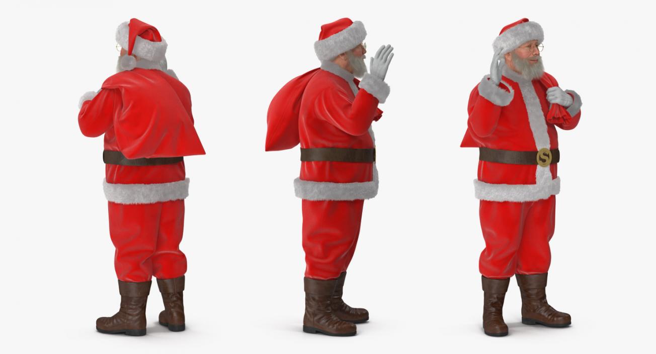 Santa Claus Holding Gift Bag with Fur 3D