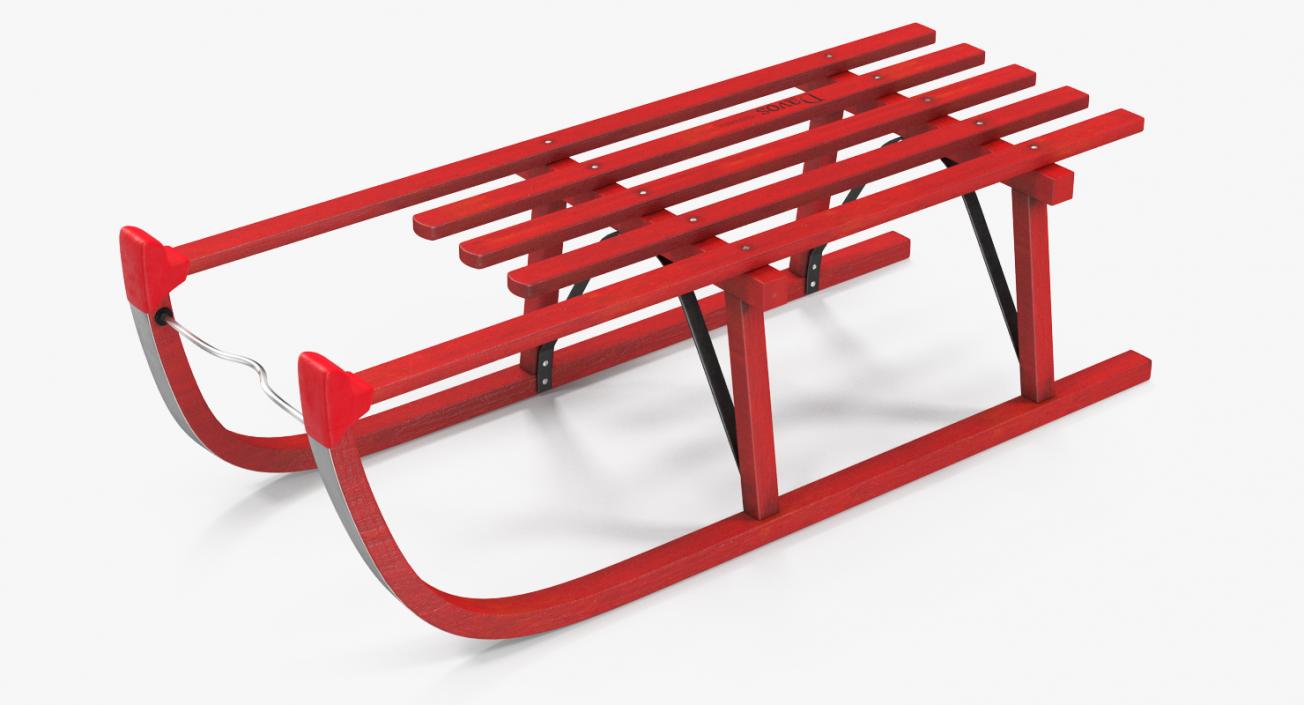 3D model Snow Wooden Sled Red