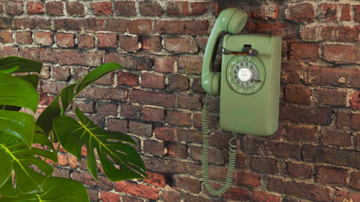3D Vintage Corded Rotary Wall Phone Green model