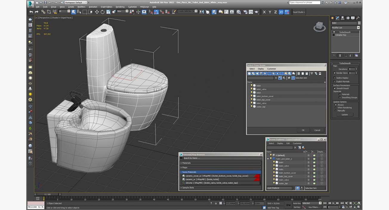 3D model One Piece Wc Toilet And Bidet White