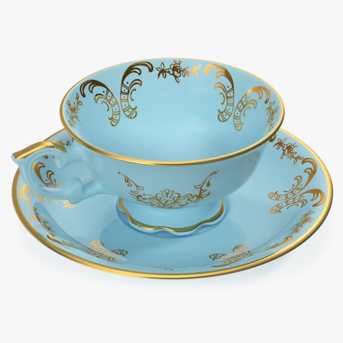 3D model Vintage Teacup and Saucer Blue
