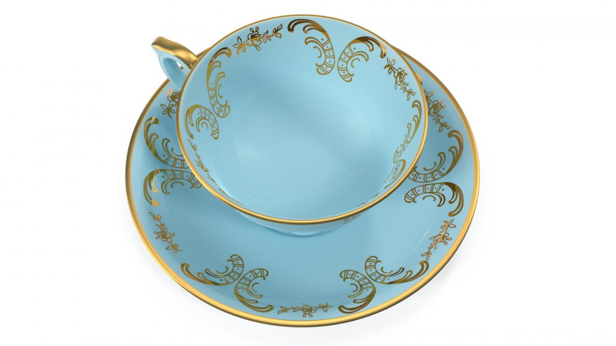 3D model Vintage Teacup and Saucer Blue