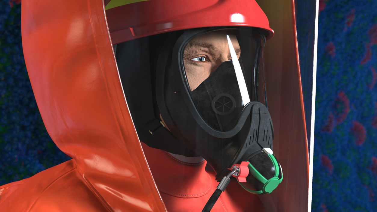 3D Heavy Duty Chemical Protective Suit Standing Pose Red model