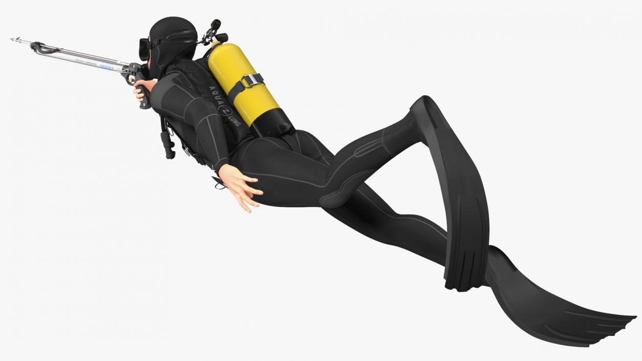 Diver with Underwater Speargun Rigged 3D