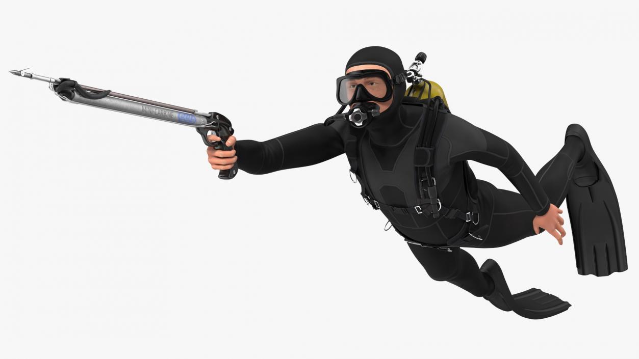 3D Diver with Underwater Speargun Rigged for Maya