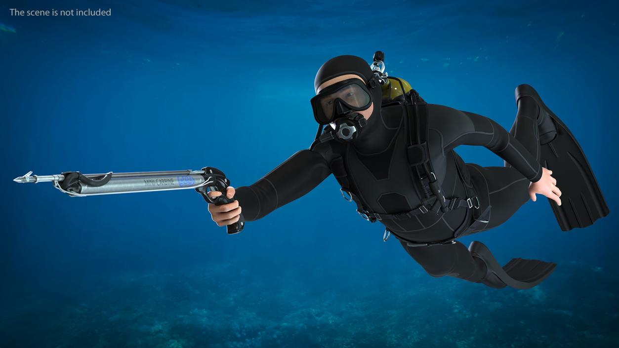 3D Diver with Underwater Speargun Rigged for Cinema 4D