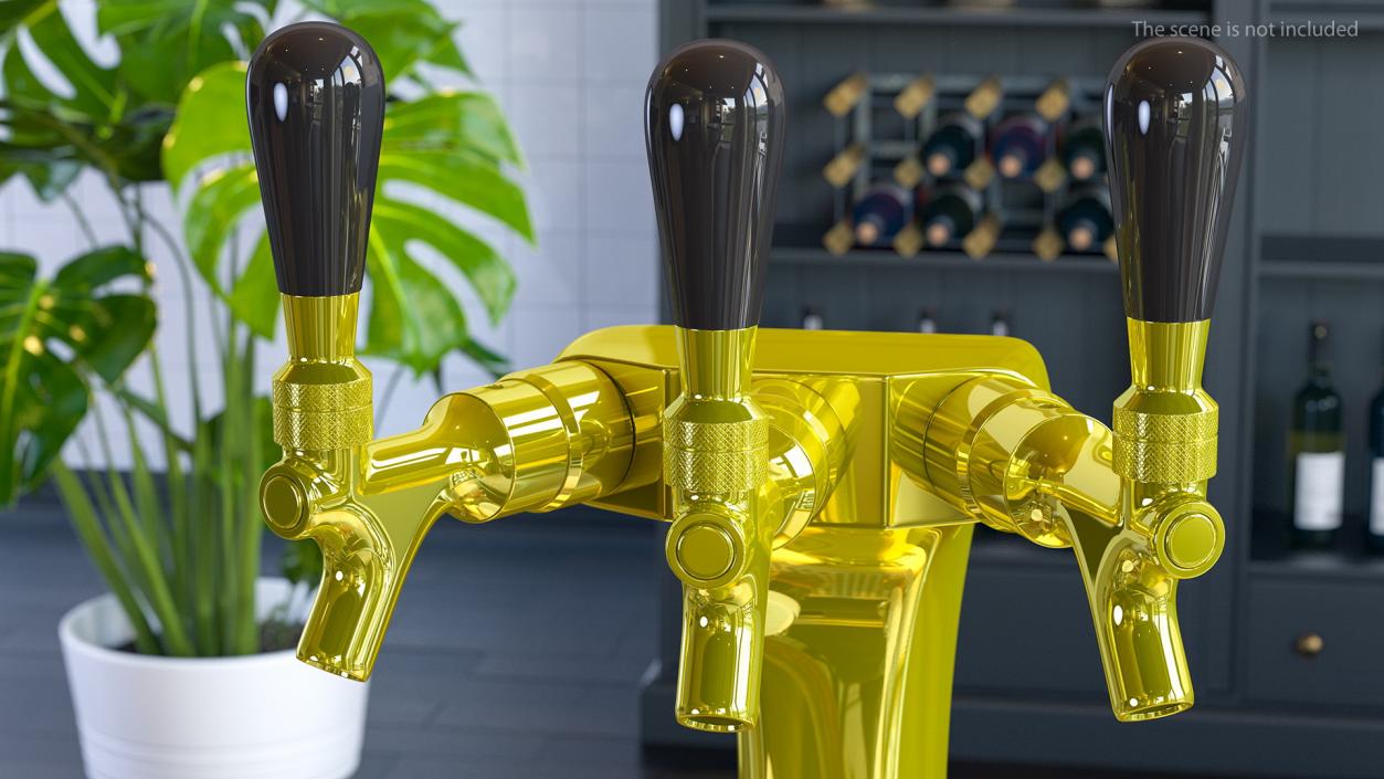 3D Triple Tap Brass Draft Beer Tower with Beer Mugs model
