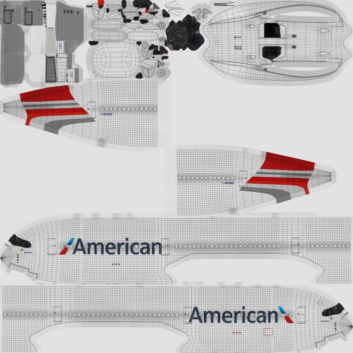3D Airbus A350-1000 American Airlines Rigged