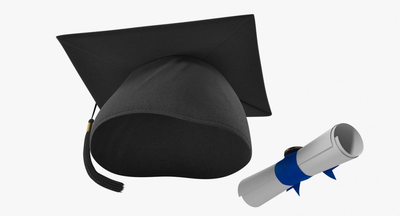 3D Graduation Cap with Degree Scroll model