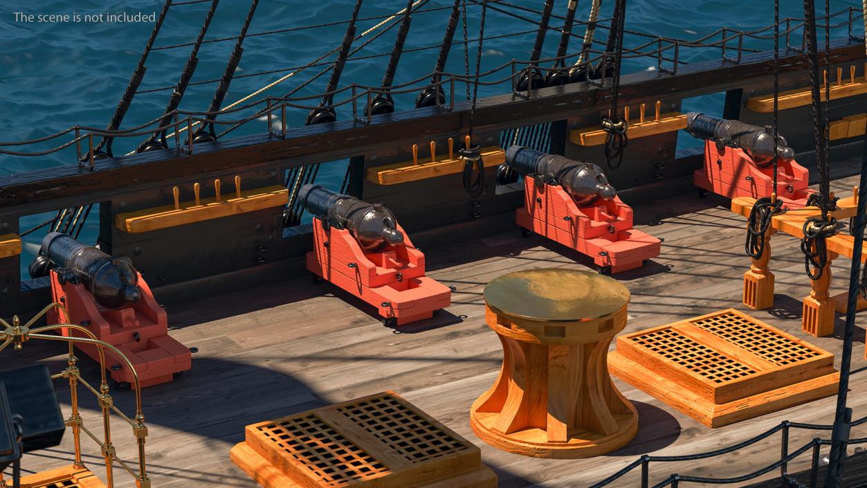 Three Masted Heavy Frigate Raised Sails 3D model