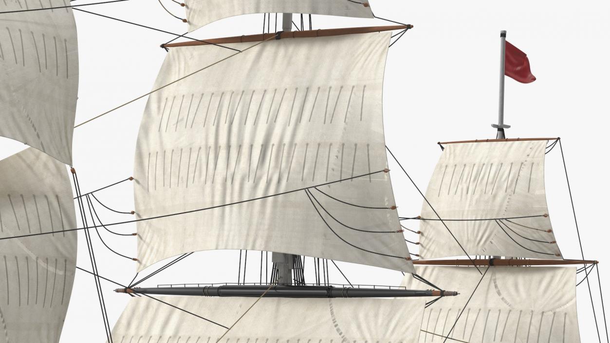 Three Masted Heavy Frigate Raised Sails 3D model