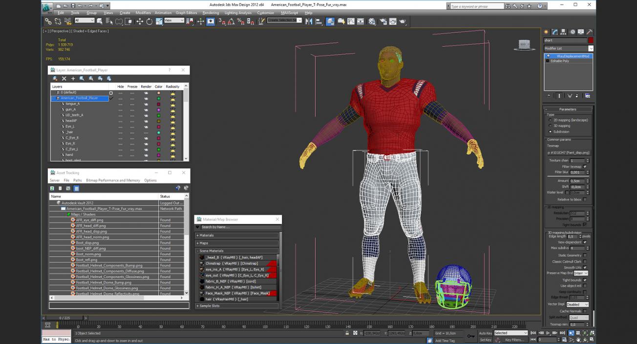 3D model American Football Player T-Pose Fur