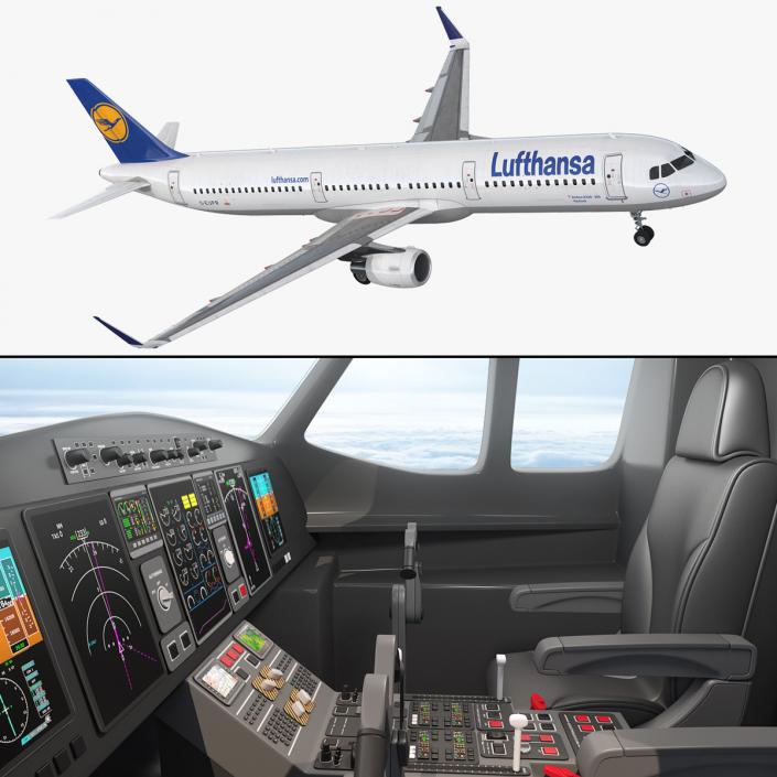 Airbus A321 Lufthansa with Interior Rigged 3D