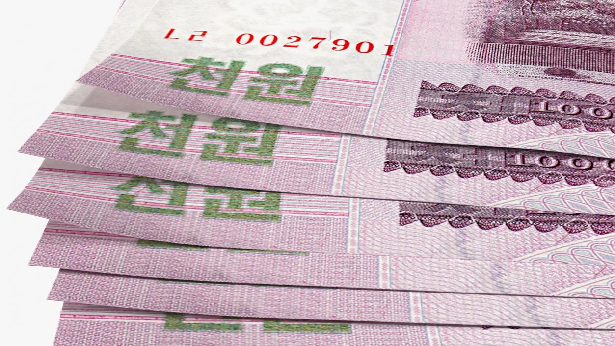 3D Fan Shaped North Korea 1000 Won Banknotes