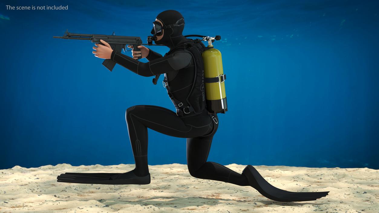 3D Combat Swimmer with Underwater Rifle APS Rigged for Cinema 4D